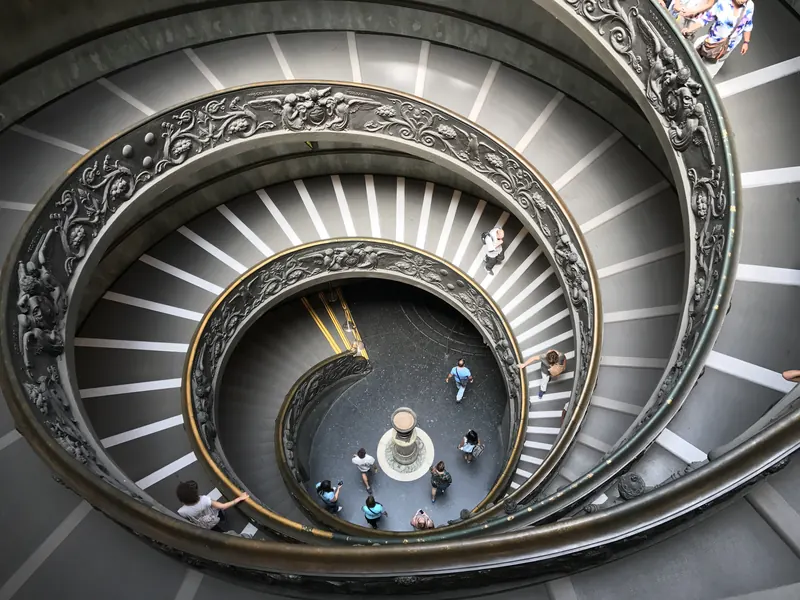 Looking down the Vatican Museums' double spiral staircase.